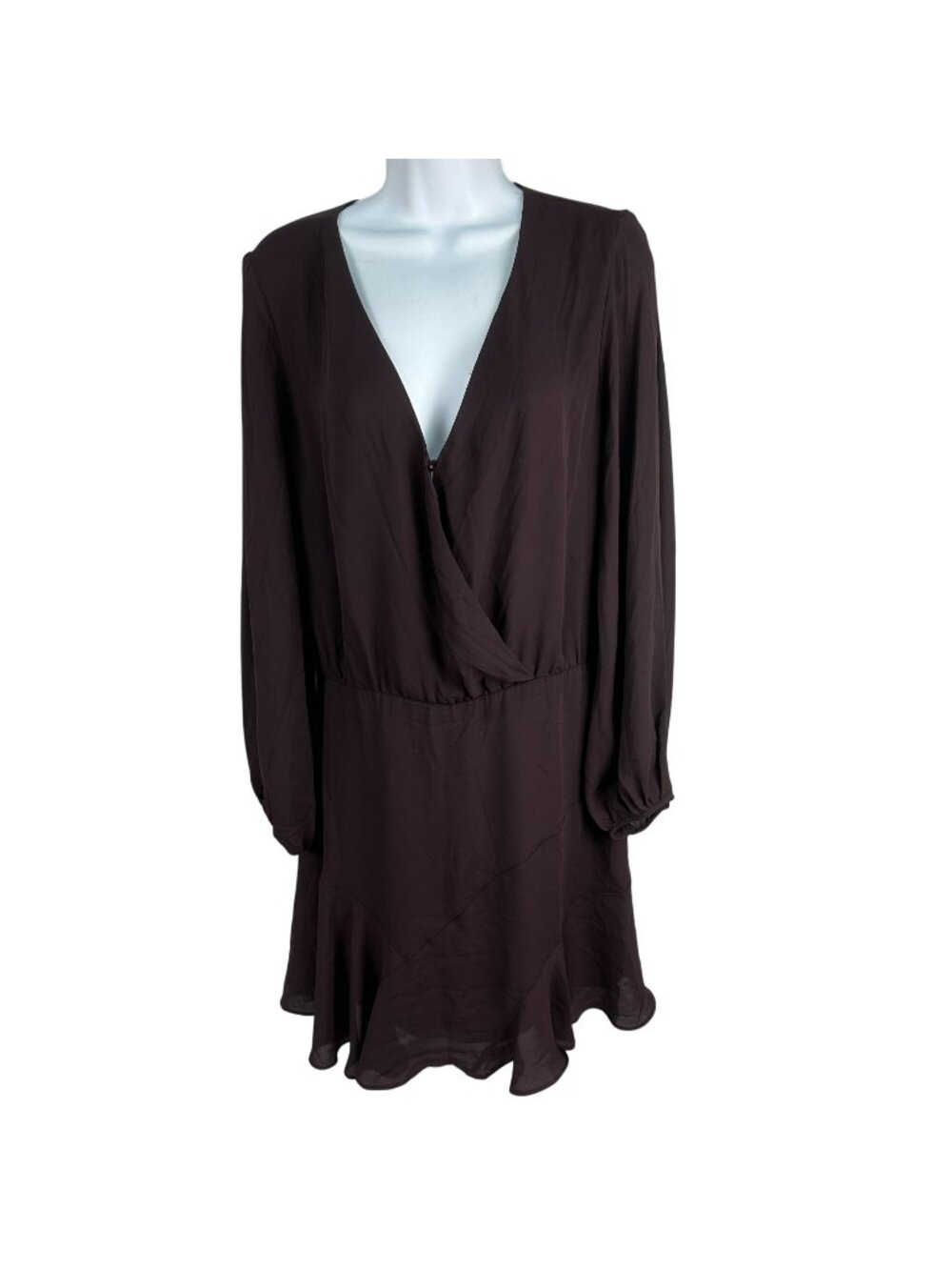 Krisa Womens Long Sleeve Wrap Dress Size M Brown Flowy Fit Polyester